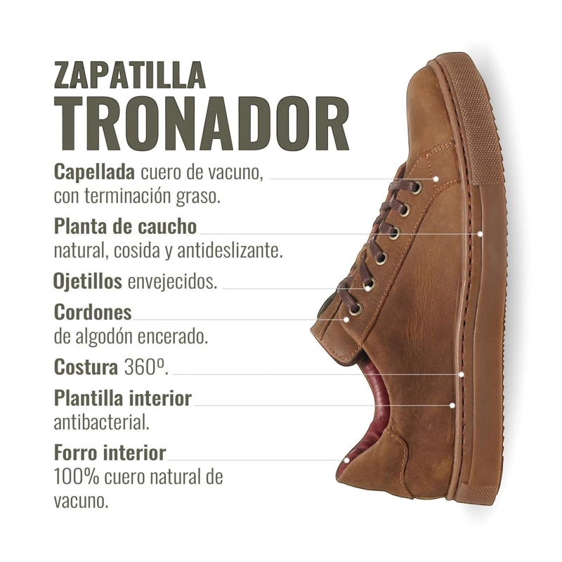 ZAPATILLA DE CUERO ORIGINAL TRONADOR OLKI - CAFE /CRISTAL - 8