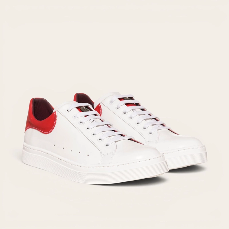 ZAPATILLA ALEXANDER DE CUERO NATURAL NEVADO OLKI - BLANCA/ROJA - 1