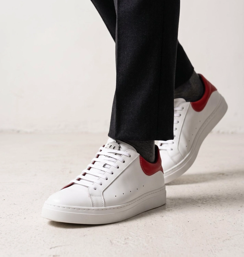 ZAPATILLA ALEXANDER DE CUERO NATURAL NEVADO OLKI - BLANCA/ROJA - 2
