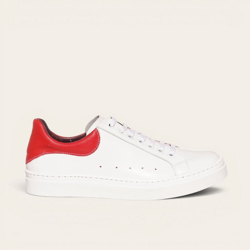 ZAPATILLA ALEXANDER DE CUERO NATURAL NEVADO OLKI - BLANCA/ROJA - 2