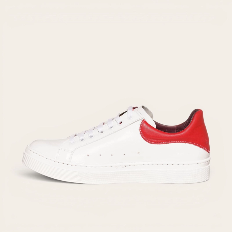 ZAPATILLA ALEXANDER DE CUERO NATURAL NEVADO OLKI - BLANCA/ROJA - 3