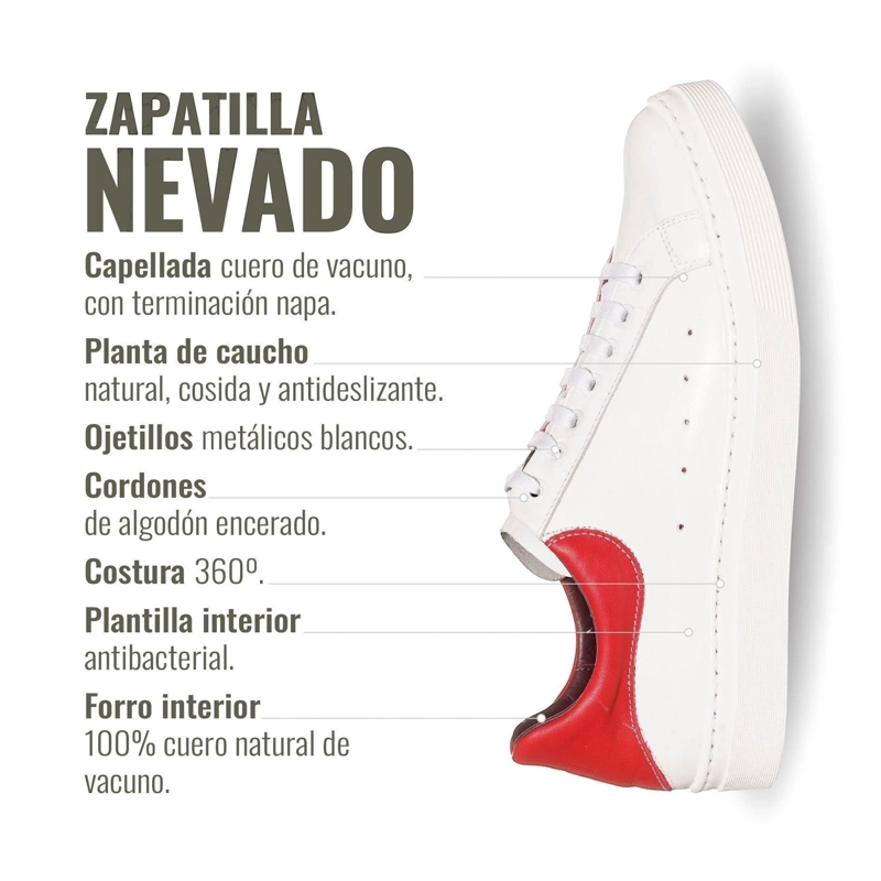 ZAPATILLA ALEXANDER DE CUERO NATURAL NEVADO OLKI - BLANCA/ROJA - 7