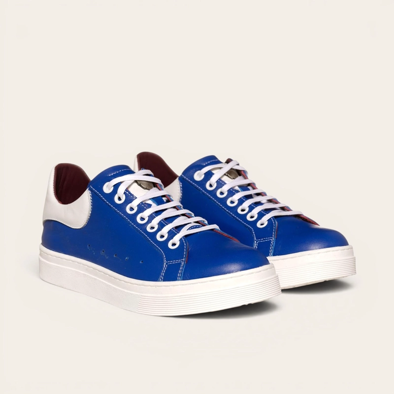 ZAPATILLA ALEXANDER DE CUERO NATURAL NEVADO OLKI - AZUL/BLANCA - 1