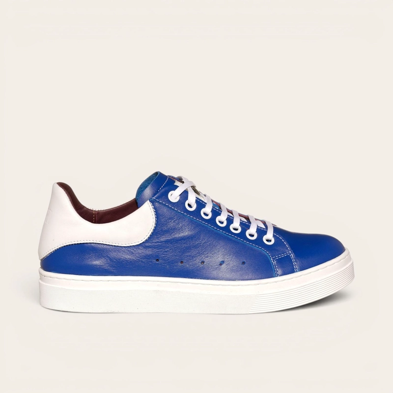 ZAPATILLA ALEXANDER DE CUERO NATURAL NEVADO OLKI - AZUL/BLANCA - 2