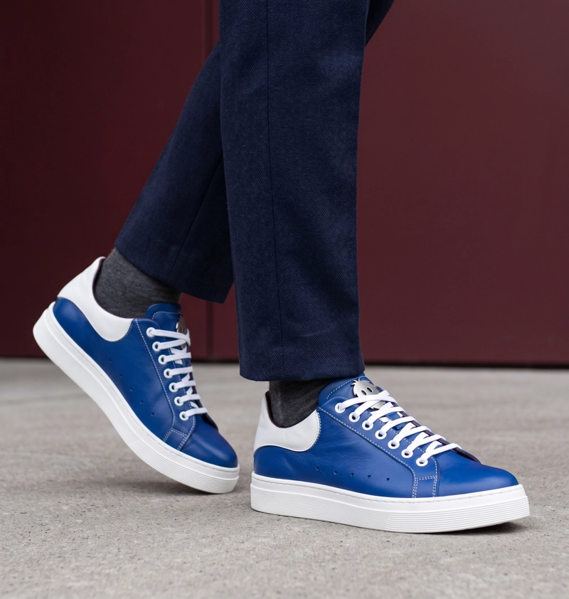 ZAPATILLA ALEXANDER DE CUERO NATURAL NEVADO OLKI - AZUL/BLANCA - 2