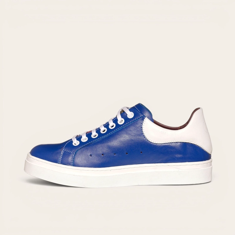 ZAPATILLA ALEXANDER DE CUERO NATURAL NEVADO OLKI - AZUL/BLANCA - 3