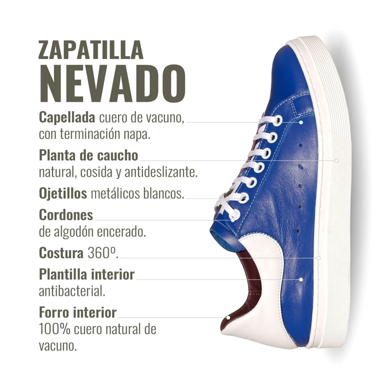 ZAPATILLA ALEXANDER DE CUERO NATURAL NEVADO OLKI - AZUL/BLANCA - 7