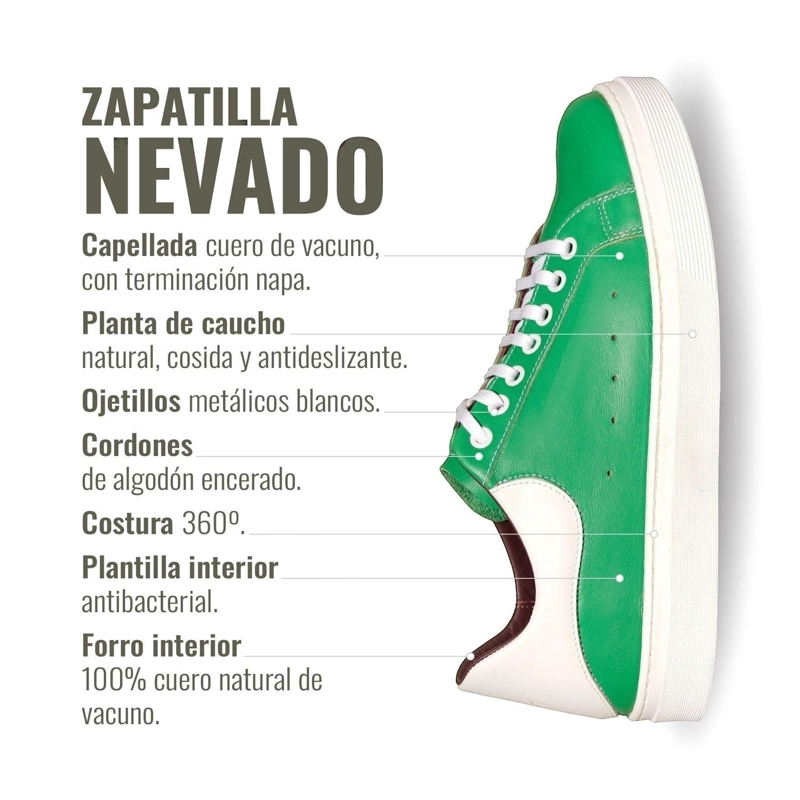 ZAPATILLA ALEXANDER DE CUERO NATURAL NEVADO OLKI - VERDE/BLANCA - 7