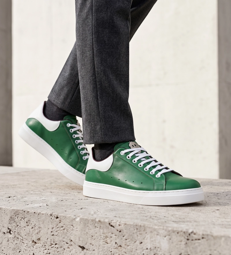ZAPATILLA ALEXANDER DE CUERO NATURAL NEVADO OLKI - VERDE/BLANCA - 8