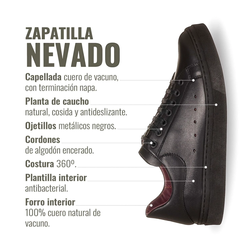 ZAPATILLA ALEXANDER DE CUERO NATURAL NEVADO OLKI - BLACK - 8