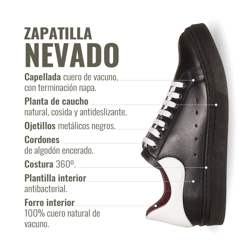 ZAPATILLA ALEXANDER DE CUERO NATURAL NEVADO OLKI - NEGRO - 8