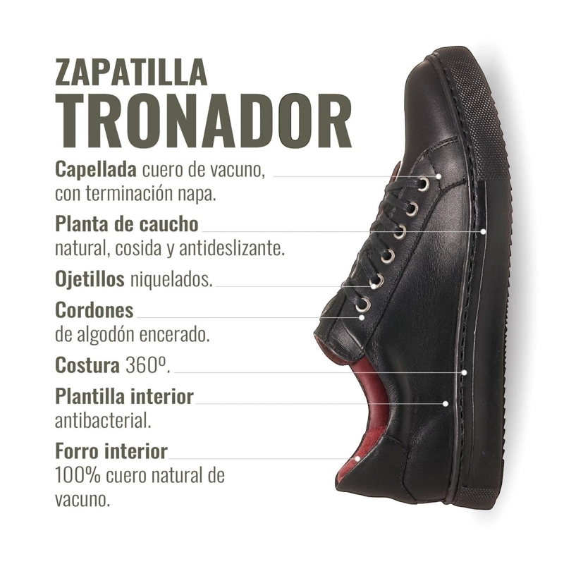 ZAPATILLA DE CUERO ORIGINAL TRONADOR OLKI - NEGRO - 8