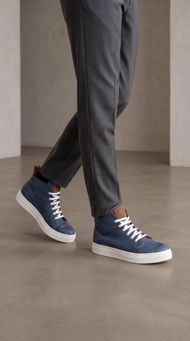 ZAPATILLA ALTAS DE CUERO MANQUEHUE OLKI - AZUL/BLANCA - 9