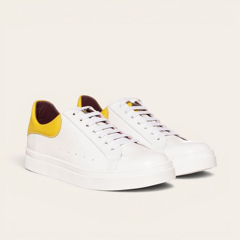 ZAPATILLA ALEXANDER DE CUERO NATURAL NEVADO OLKI - BLANCA/AMARILLA - 1