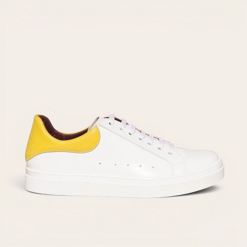 ZAPATILLA ALEXANDER DE CUERO NATURAL NEVADO OLKI - BLANCA/AMARILLA - 2