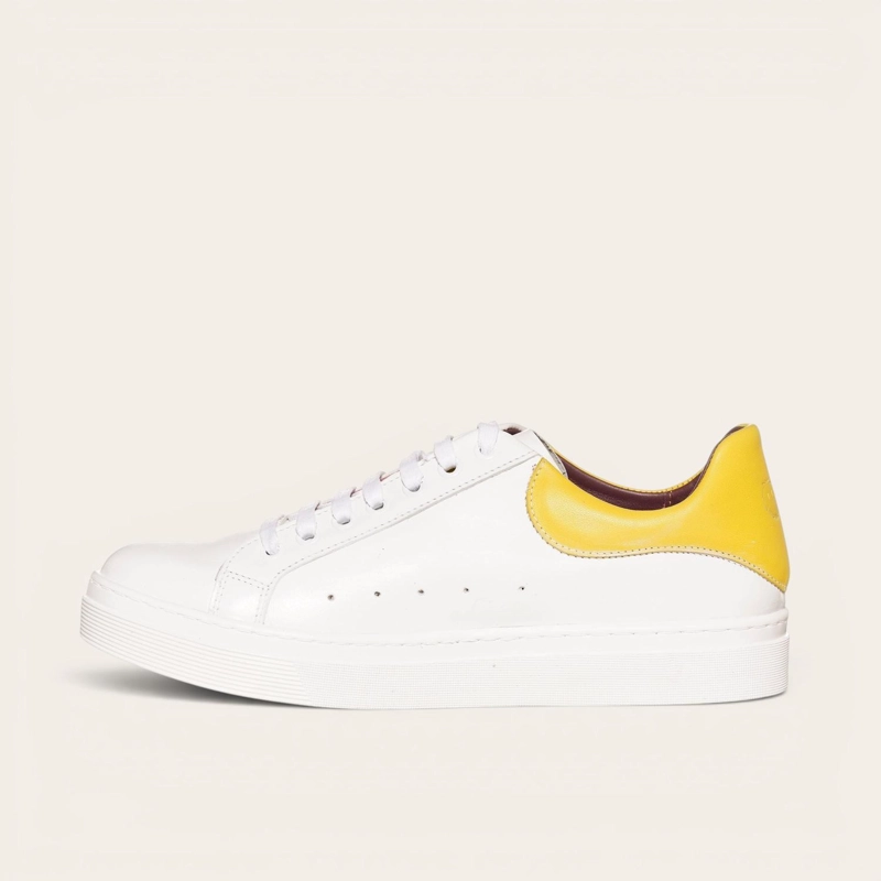 ZAPATILLA ALEXANDER DE CUERO NATURAL NEVADO OLKI - BLANCA/AMARILLA - 3
