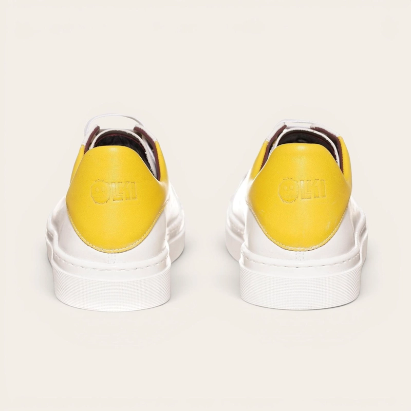ZAPATILLA ALEXANDER DE CUERO NATURAL NEVADO OLKI - BLANCA/AMARILLA - 5