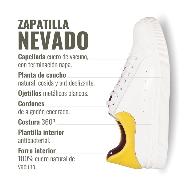 ZAPATILLA ALEXANDER DE CUERO NATURAL NEVADO OLKI - BLANCA/AMARILLA - 7