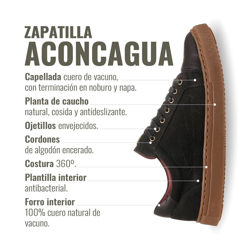 ZAPATILLA DE CUERO CASUAL ACONCAGUA OLKI - NEGRO/CAMEL - 7