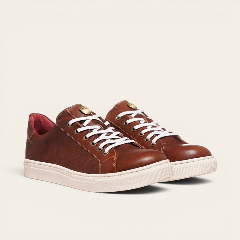 ZAPATILLA DE CUERO ORIGINAL TRONADOR OLKI - CASTAÑO/BLANCA - 1