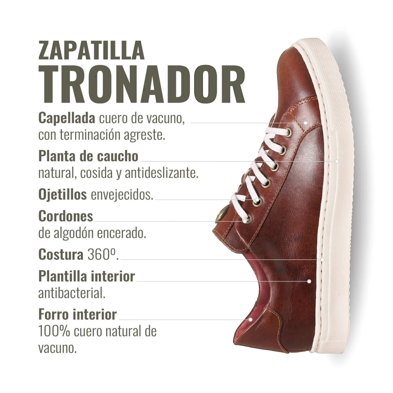 ZAPATILLA DE CUERO ORIGINAL TRONADOR OLKI - CASTAÑO/BLANCA - 8
