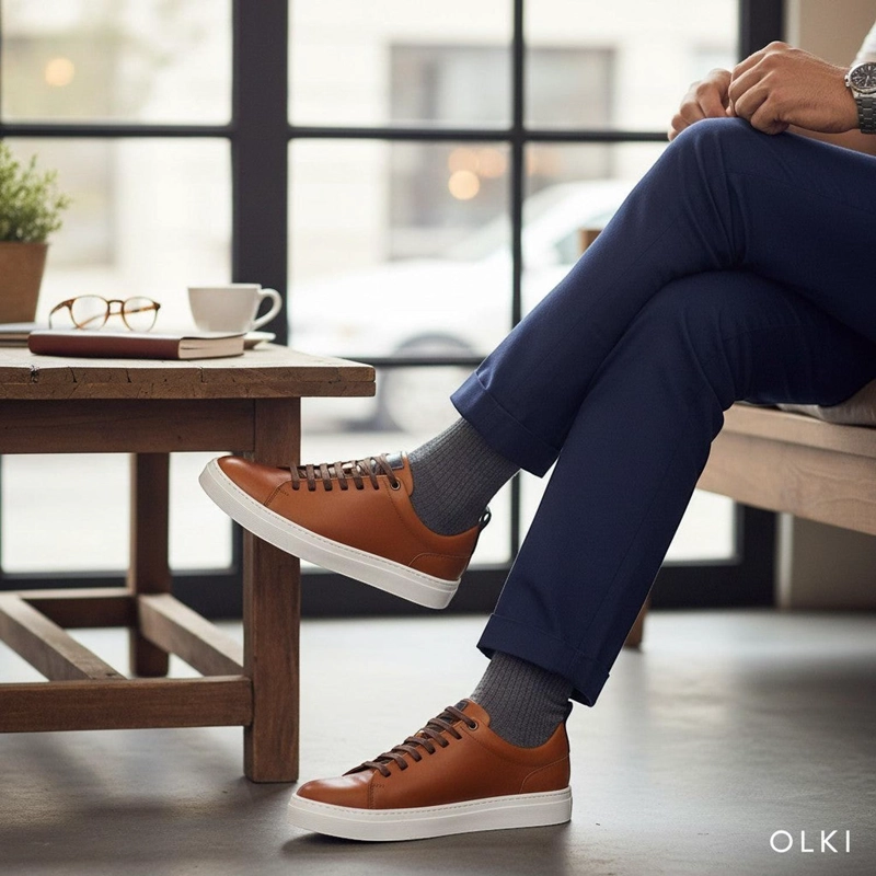 ZAPATILLA CLASICAS DE CUERO CALAN OLKI - CURRY/BLANCA - 2