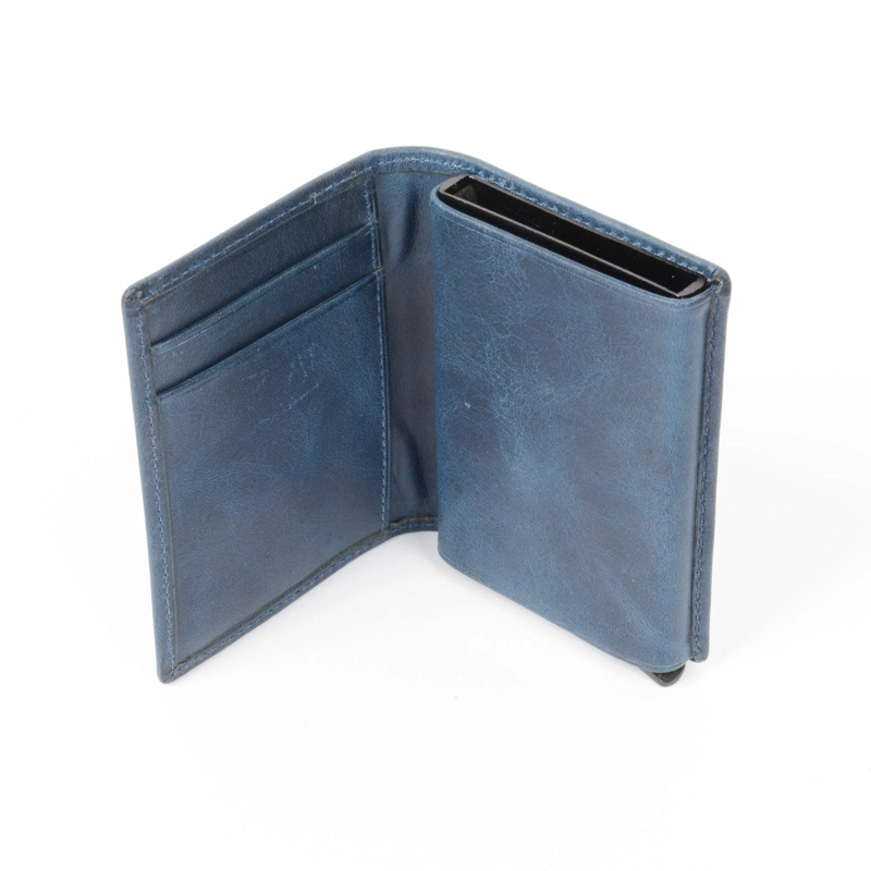 BILLETERA TARJETERO DE CUERO RFID OLKI TINGUIRIRICA - AZUL - 3