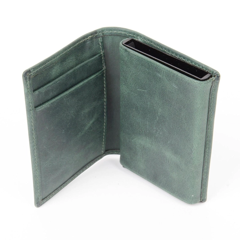 BILLETERA TARJETERO DE CUERO RFID OLKI TINGUIRIRICA - VERDE - 4