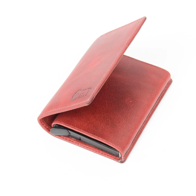 BILLETERA TARJETERO DE CUERO RFID OLKI TINGUIRIRICA - ROJO - 2