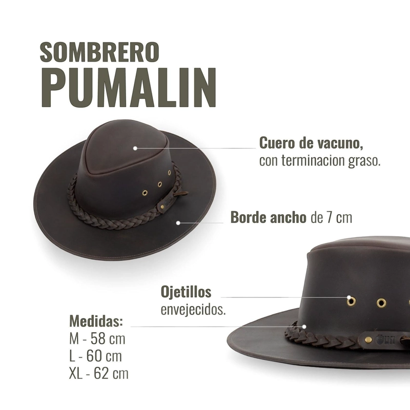 SOMBRERO DE CUERO ENGRASADO UNISEX OLKI PUMALIN - CAFE  OSCURO - 5