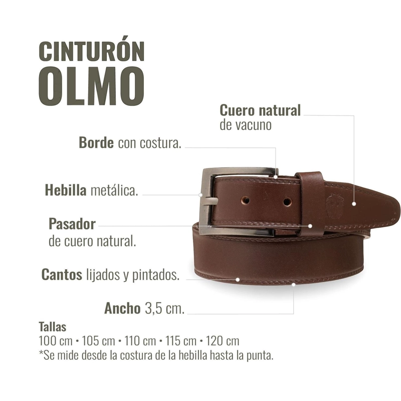 CINTURON CLASICO DE CUERO CON COSTURA OLKI OLMO - CAFE  OSCURO - 3