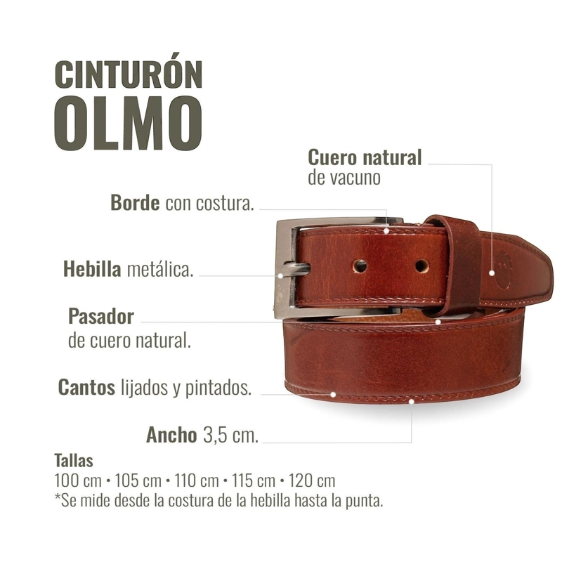 CINTURON CLASICO DE CUERO CON COSTURA OLKI OLMO - COÑAC - 3