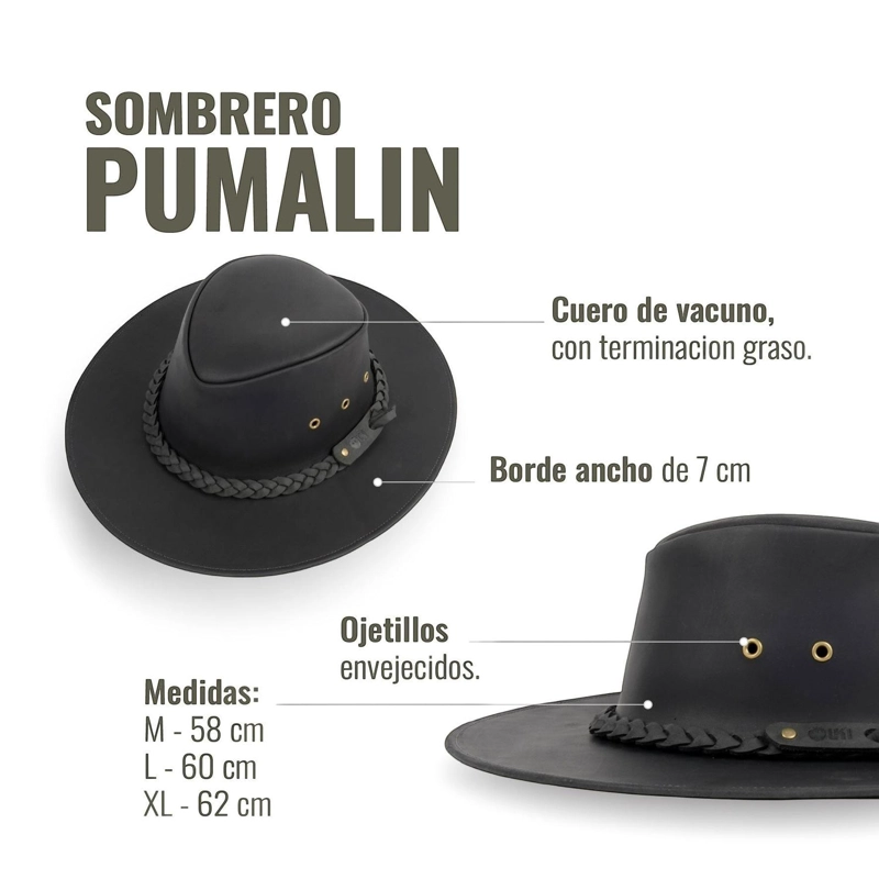 SOMBRERO DE CUERO ENGRASADO UNISEX OLKI PUMALIN - NEGRO - 5