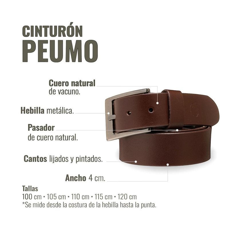 CINTURON CASUAL LISO CUERO GENUINIO OLKI PEUMO - CAFE  OSCURO - 3