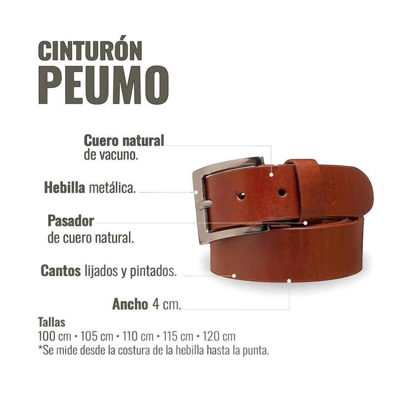 CINTURON CASUAL LISO CUERO GENUINIO OLKI PEUMO - COÑAC - 3