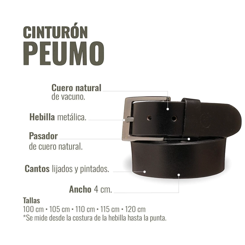 CINTURON CASUAL LISO CUERO GENUINO OLKI PEUMO - NEGRO - 3
