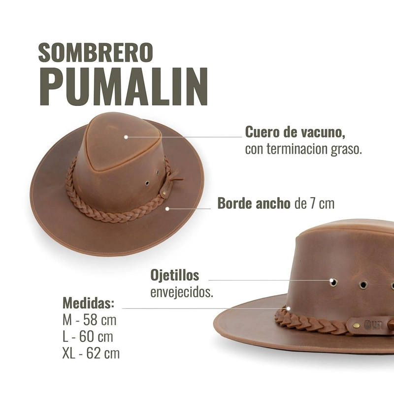 SOMBRERO DE CUERO ENGRASADO UNISEX OLKI PUMALIN - CAFE - 5