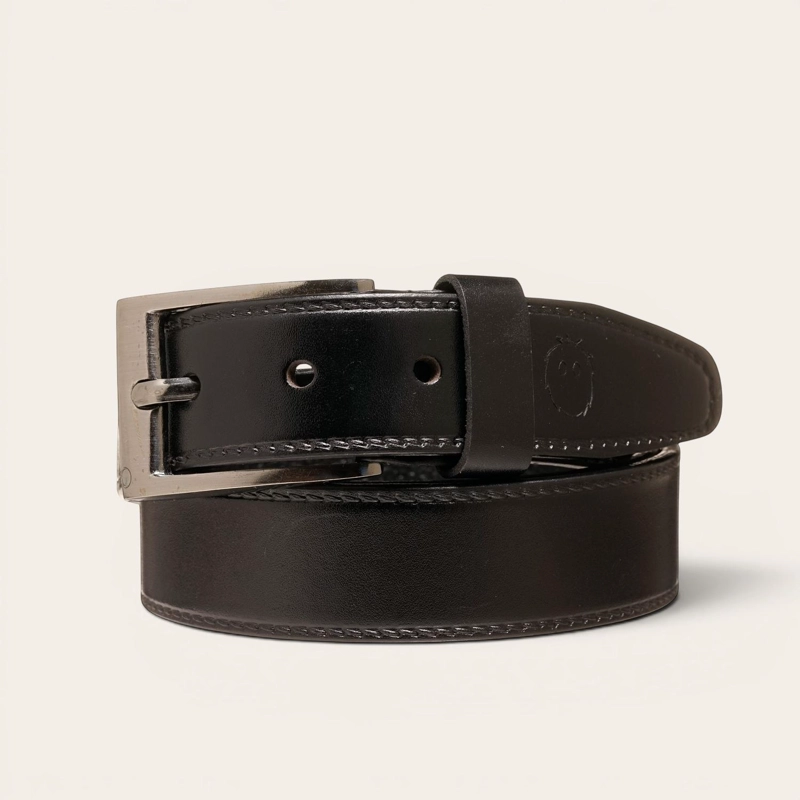 CINTURON CLASICO DE CUERO CON COSTURA OLKI OLMO - NEGRO - 1