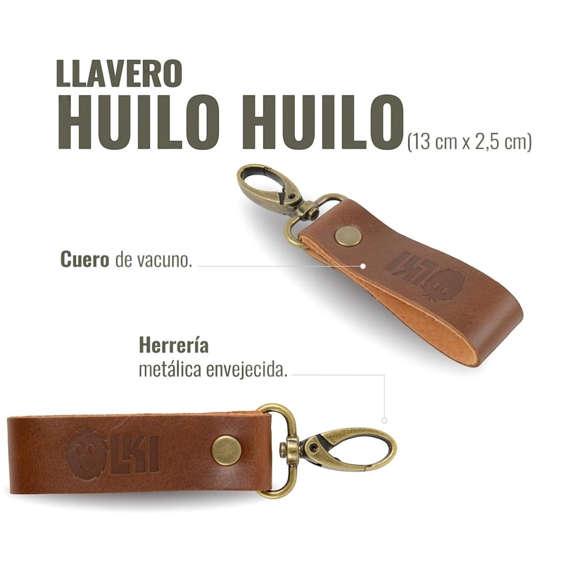 LLAVERO DE CUERO / CARPINCHO MOSQUETON OLKI HUILOHUILO - CAFE - 4