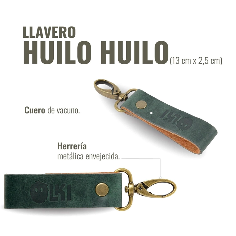 LLAVERO DE CUERO / CARPINCHO MOSQUETON OLKI HUILOHUILO - VERDE - 3
