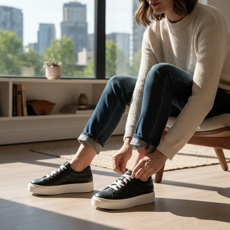 PRE ORDER - ZAPATILLA URBANA / ORIGINAL DE CUERO MUJER REAL OLKI - NEGRO - 2