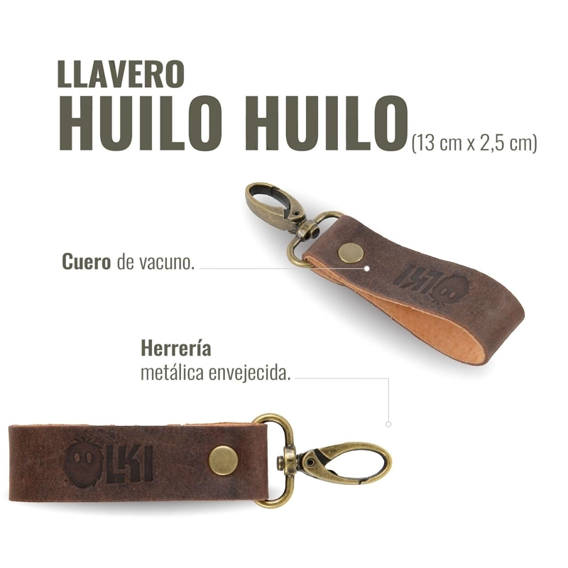 LLAVERO DE CUERO / CARPINCHO MOSQUETON OLKI HUILOHUILO - CAFE  OSCURO - 3