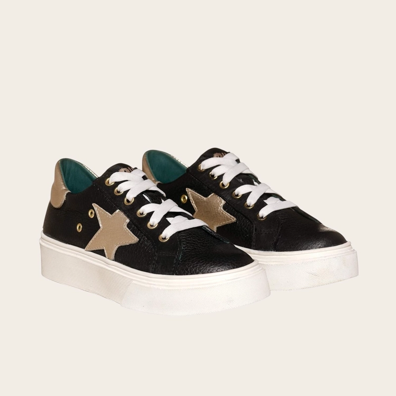 PRE ORDER - ZAPATILLA URBANA / CASUAL DE CUERO MUJER TRICAHUE OLKI - BLACK - 1