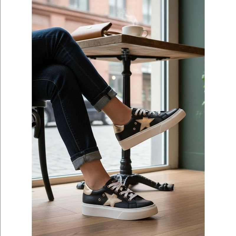 PRE ORDER - ZAPATILLA URBANA / CASUAL DE CUERO MUJER TRICAHUE OLKI - BLACK - 2