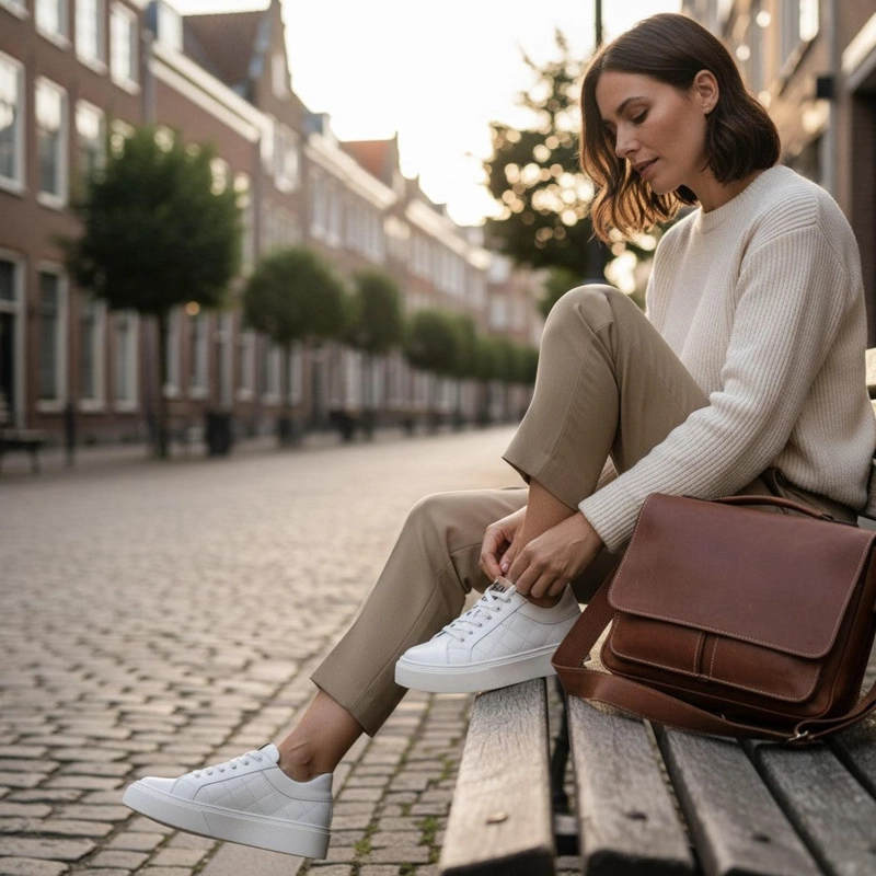 PRE ORDER - ZAPATILLA URBANA / ORIGINAL DE CUERO MUJER REAL OLKI - BLANCA - 2