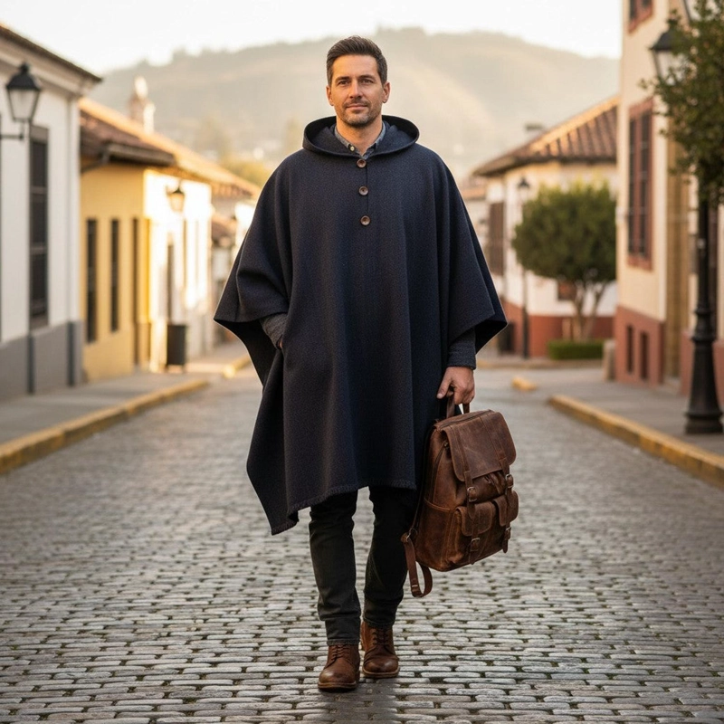 PONCHO CLASICO DE LANA PREMIUM OLKI - AZUL - 2