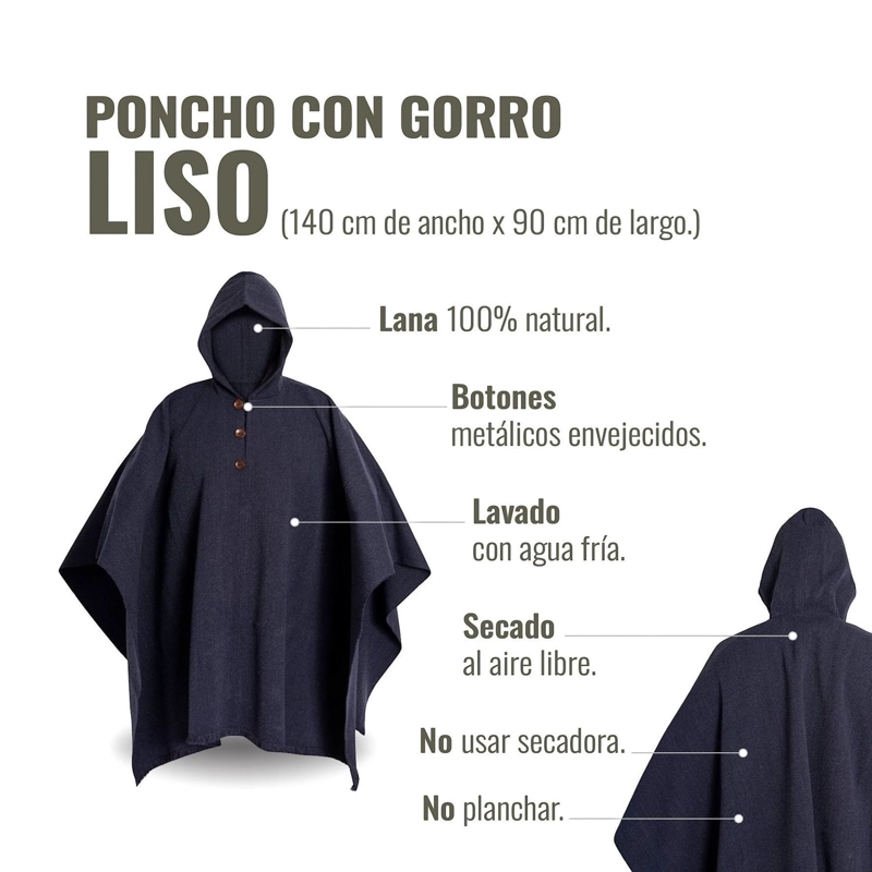 PONCHO CLASICO DE LANA PREMIUM OLKI - AZUL - 4