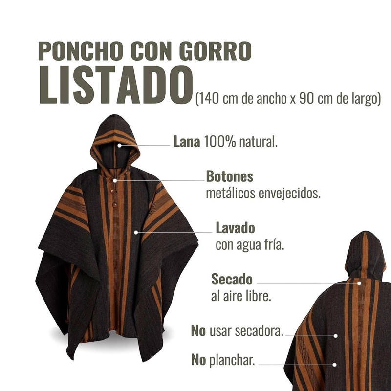 PONCHO CLASICO DE LANA PREMIUM OLKI - GRIS LISTADO - 4