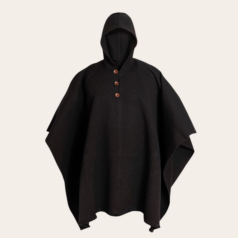 PONCHO CLASICO DE LANA PREMIUM OLKI - NEGRO - 1