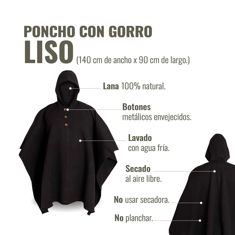 PONCHO CLASICO DE LANA PREMIUM OLKI - NEGRO - 4